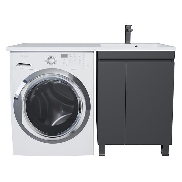 Тумба под стиральную машину с раковиной Uperwood Magenta 60/120 см, напольная, черная, с дверцами, правая фото 1