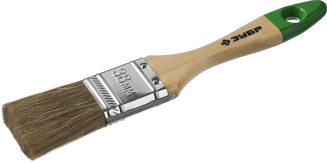 Кисть плоская ЗУБР "ЛАЗУРЬ-МАСТЕР", смешанная щетина, деревянная ручка, 38мм[4-01009-038] фото 1