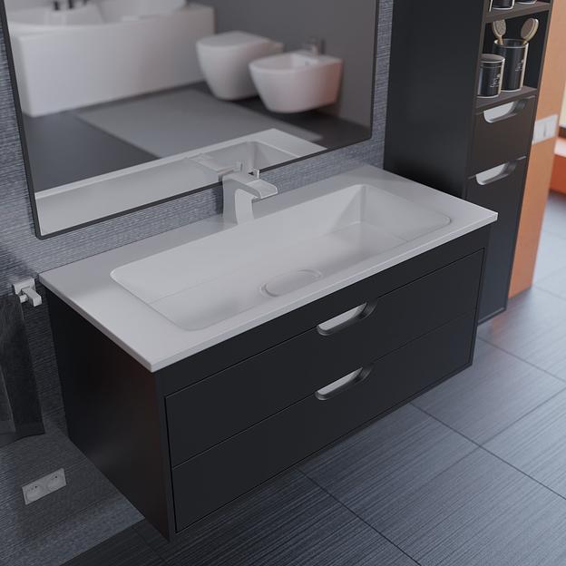 Тумба с раковиной для ванной Uperwood Modul 100 см, подвесная, матовая, черная фото 4