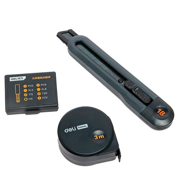 Набор ручного инструмента + шуруповерт Deli "Home Series Black" Deli HT0208 8 предметов фото 3