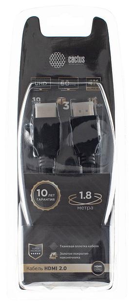 Кабель аудио-видео Cactus CS-HDMI.2-1.8 HDMI (m)/HDMI (m) 1.8м. Позолоченные контакты черный фото 1