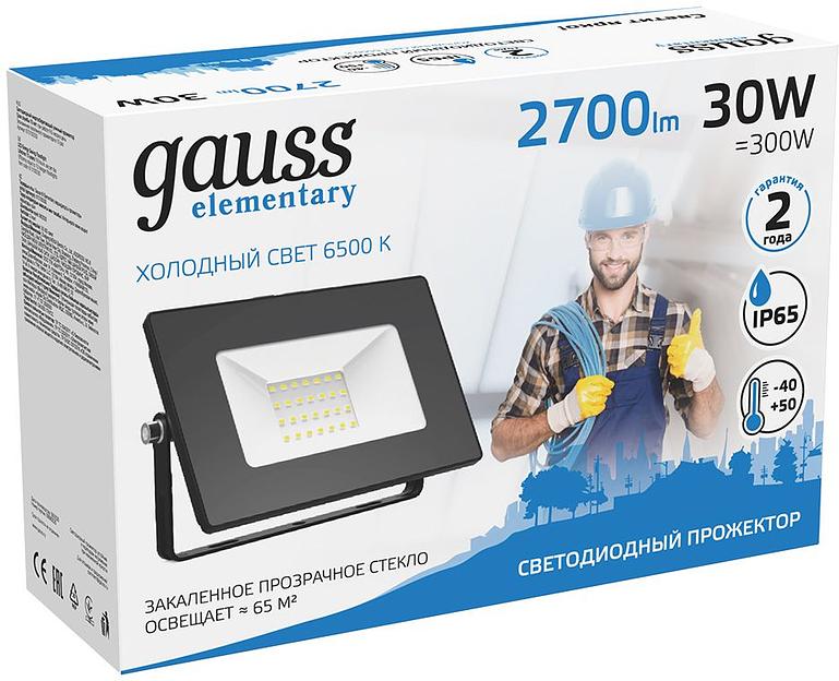 Прожектор уличный Gauss Elementary 613100330 светодиодный 30Вт корп.алюм.черный фото 4