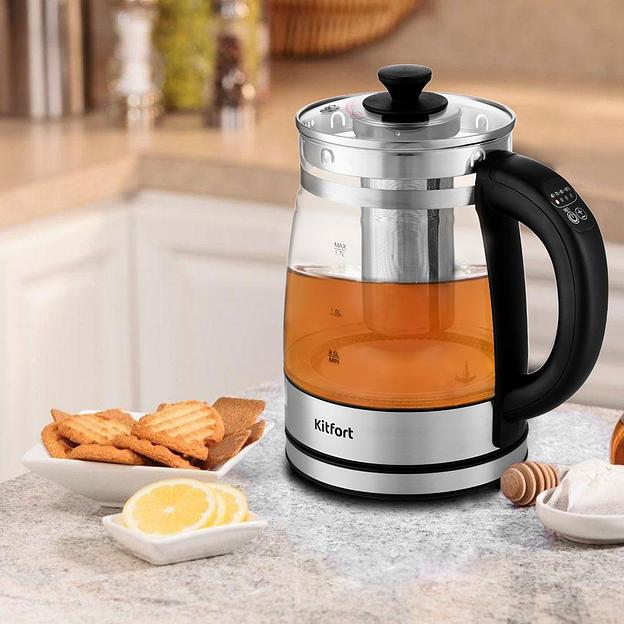 Чайник электрический Kitfort KT-6119 1.7л. 2200Вт прозрачный (корпус: стекло) фото 4