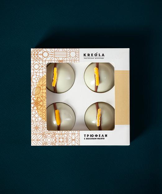 Конфеты Kreola «Трюфель Манго в белом шоколаде» ручной работы 4 шт 85 г, опт фото 1