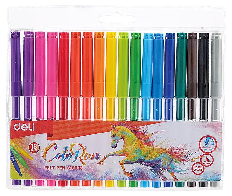 Фломастеры Deli EC10013 ColoRun Вентилируемый 18цв. пакет с европодвесом фото 1