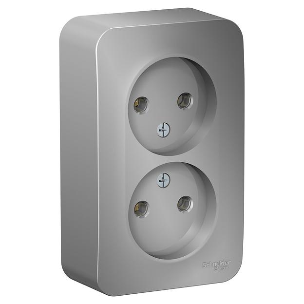 Systeme electric BLNRA000203 BLANCA О/У РОЗЕТКА двойная без заземления без штор., 16А, 250В, АЛЮМИНИЙ фото 1