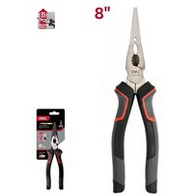 Шарнирно-губцевый инструмент Deli Удлиненные плоскогубцы Deli DL0104 200мм, Cr-V, эксцентриковый шарнир, антикоррозийное покрытие, трехкомпонентная прорезиненная рукоять фото 1