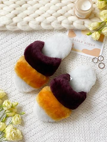 Женские меховые тапочки с параллельными шлейками фото 3