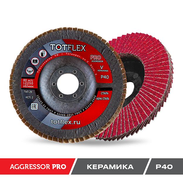 Круг лепестковый торцевой Totflex Aggressor-Pro 2 125x22 V Р40 ОПТ фото 1