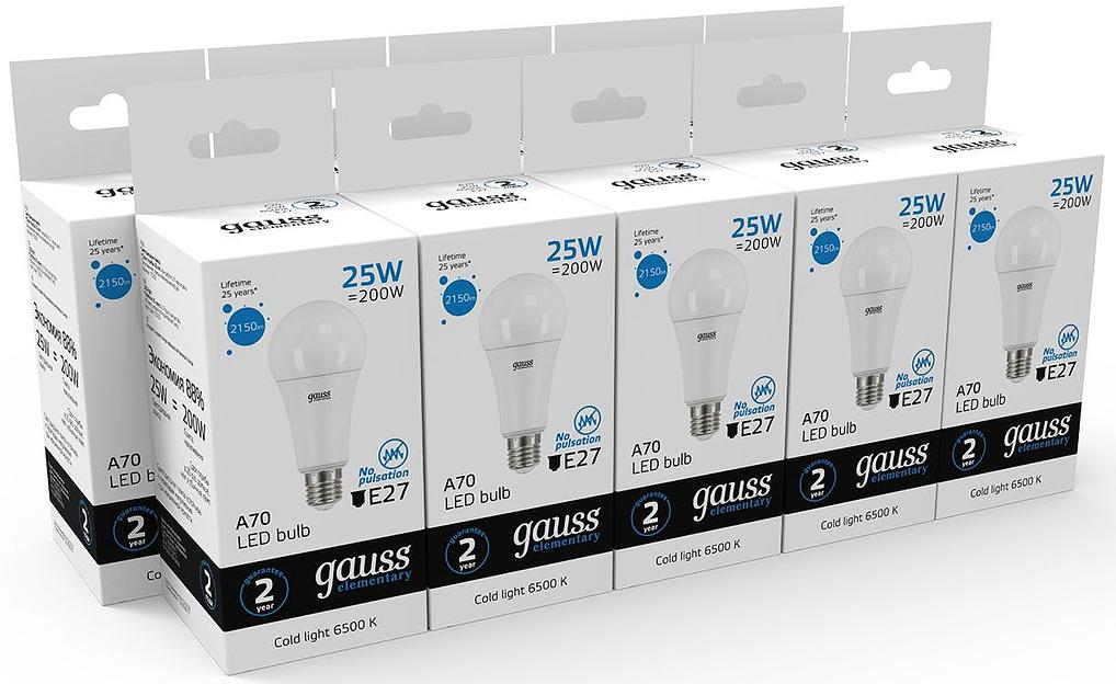 Лампа светодиодная Gauss Elementary 25Вт цок.:E27 груша 220B 6500K св.свеч.бел.хол. A67 (упак.:10шт) (73235) фото 4