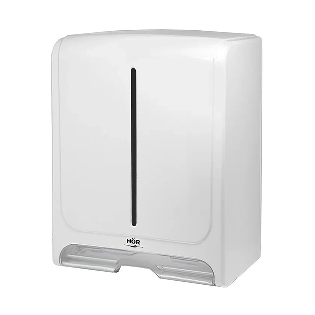 HOR Диспенсер для бумажных полотенец T1 Стандарт, корпус белый, нижнее стекло прозрачное, универс. система сложения (Z(C) / V(ZZ)) опт фото 1