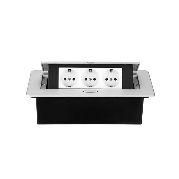 Встраиваемая выдвижная розетка в столешницу 3EU серебро фото 5