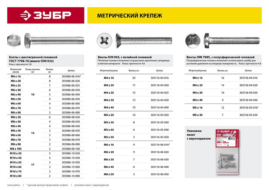 ЗУБР ГОСТ 7798-70, кл. пр. 5.8, M8 х 60 мм, цинк, 3 шт, болт (303086-08-060) фото 5