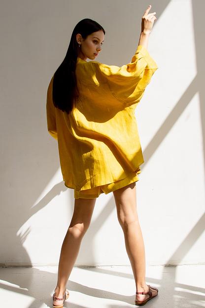 Костюм лён  SET019/09/Горчица  фото 6