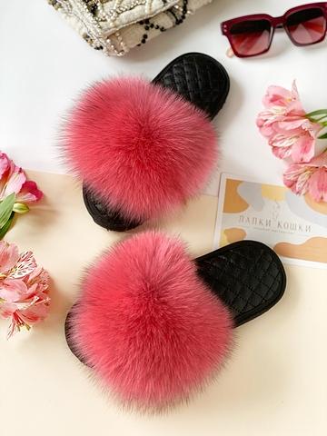 Женские тапочки из песца и стелькой из стеганой кожи фото 3