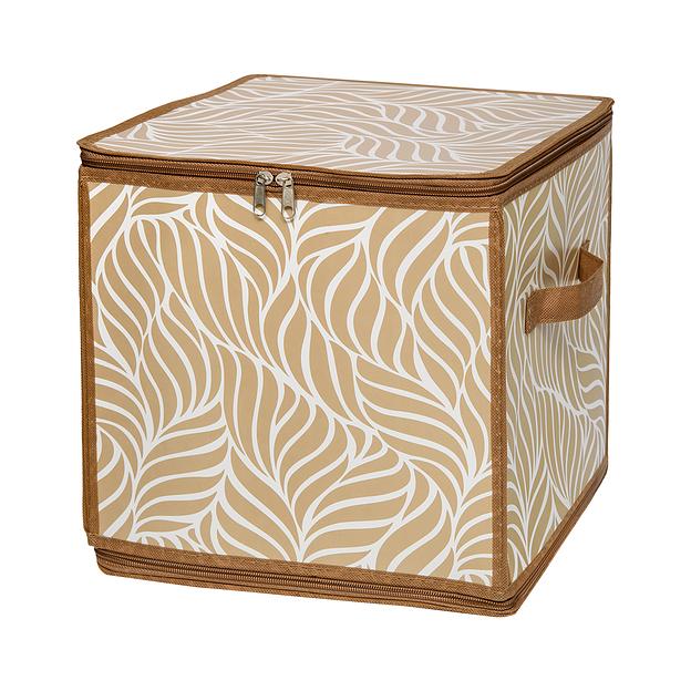 Короб складной на молнии "Листья", Д300 Ш300 В300, бежевый фото 1