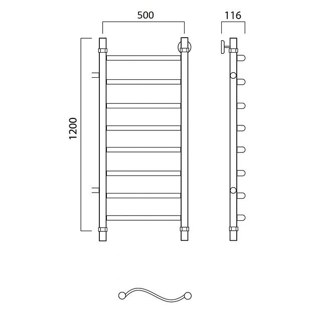 Полотенцесушитель водяной Роснерж Волна L101001 120x50 с боковым подключением 1000 фото 2