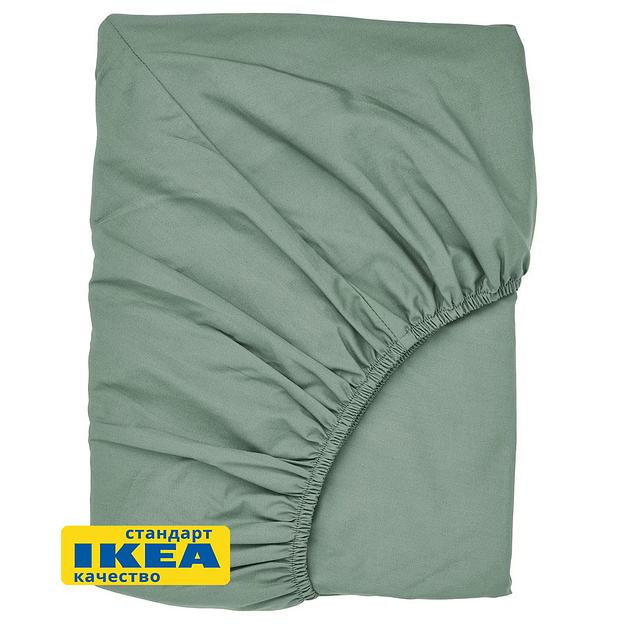 Простыня на резинке УЛЬВИДОРО (ИКЕА УЛЛЬВИДЕ) 180x200, серый/зеленый, поплин KL-40501726 фото 1