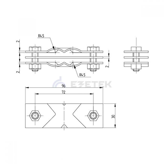 Зажим заземления полоса/пруток - полоса/пруток диагональный, оцинк. фото 2