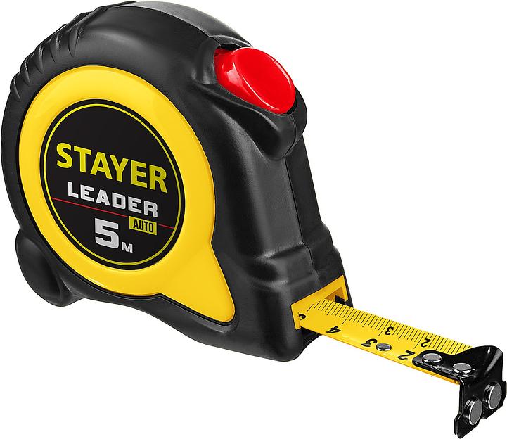STAYER Leader, 5 м х 19 мм, рулетка с автостопом, Professional (3402-05-19) фото 1