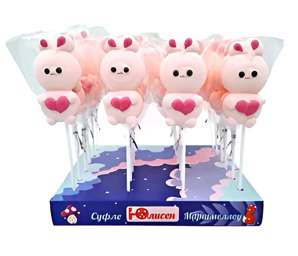 Фигурный маршмеллоу на палочке Юлисен «Зайка с сердцем» фото 1
