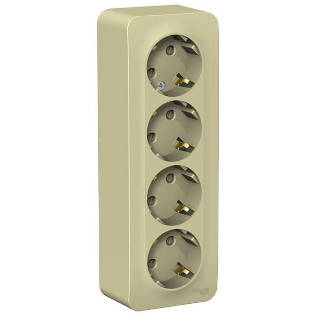 Розетка 4-м ОП Blanca 16А IP20 250В с заземл. защ. шторки с изолир. пластиной беж. SE BLNRA011417 фото 1