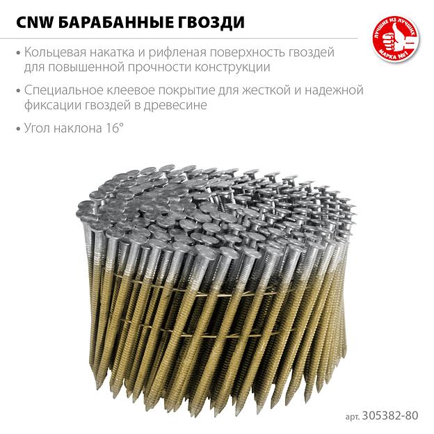 ЗУБР CNW 80 х 3.1 мм, барабанные гвозди рифленые, 3600 шт (305382-80) фото 3