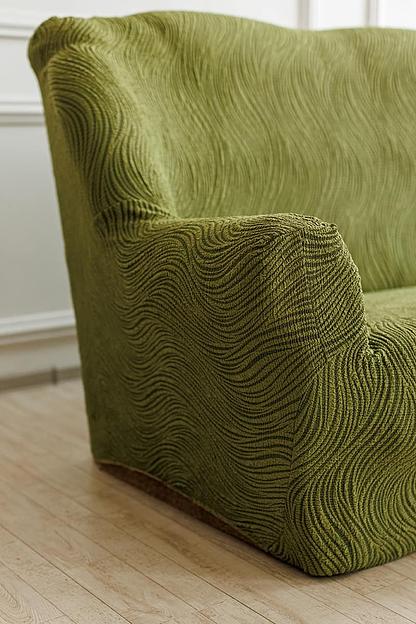 Чехол на трёхместный диван Чехлы&Пледы «Жаккард Волна» малахит ОПТ фото 4