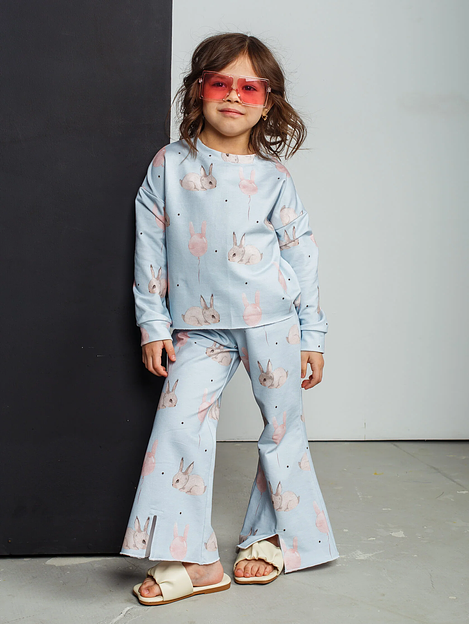 Брюки-клёш MINI DI «Моника» зайцы на голубом, арт.720/30 ОПТ фото 5