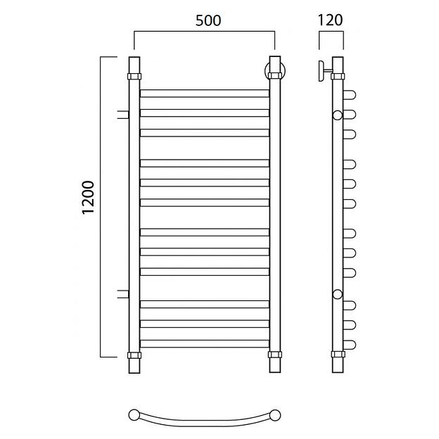 Полотенцесушитель водяной Роснерж Дуга L104011 120x50 с боковым подключением 800 групповой фото 2