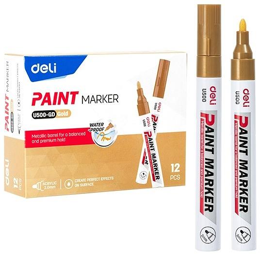 Маркер краска Deli EU500-GD 2мм пулевидный пиш. наконечник золотой фото 1