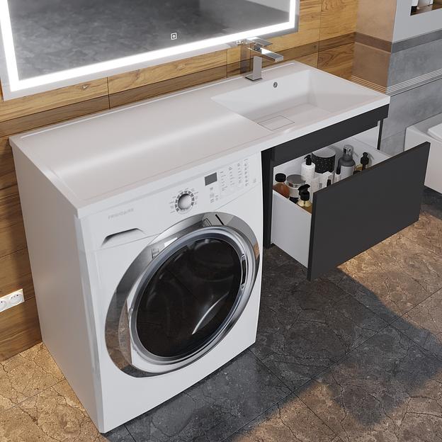 Тумба под стиральную машину Uperwood Magenta, 60 см, подвесная, черная, выдвижной ящик фото 7