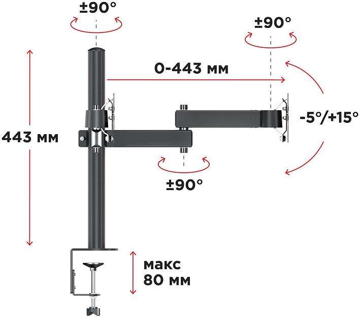 Кронштейн для мониторов Holder MDS-SU203-B черный 13"-32" макс.8кг настольный поворот и наклон верт.перемещ. фото 3