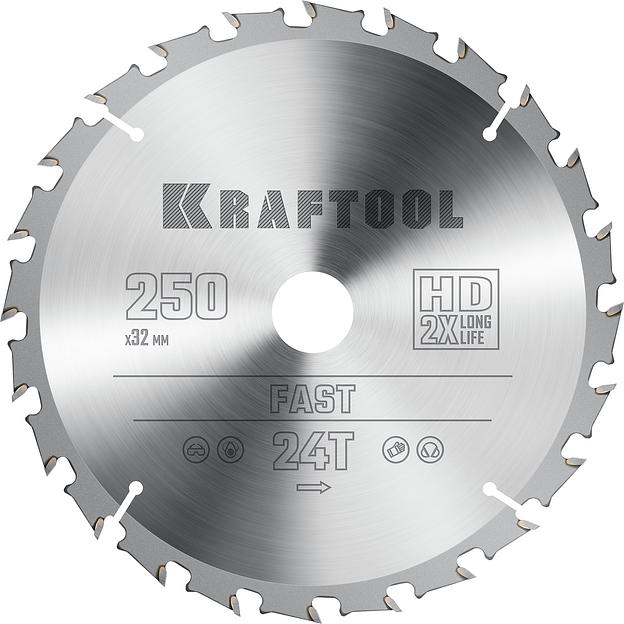 KRAFTOOL Fast, 250 х 32 мм, 24Т, пильный диск по дереву (36950-250-32) фото 1
