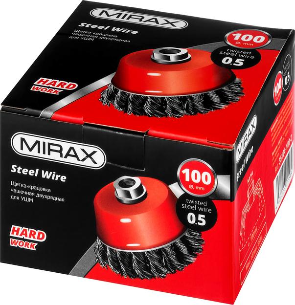 MIRAX 100 мм, жгутированная стальная проволока 0.5 мм, чашечная щетка-крацовка для УШМ (35104-100-2) фото 3