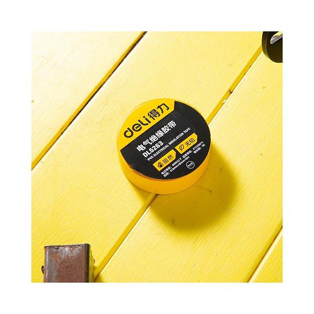 Изолента Deli DL5263 желтая, 0,13мм х 18мм х 9,15м, напряжение до 600В, температурный диапазон 0-80 грд., ПВХ фото 4