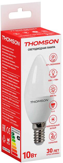 Лампа светодиодная Thomson TH-B2018 10Вт цок.:E14 свеча 220B 4000K св.свеч.бел.нейт. Candle (упак.:1шт) фото 2
