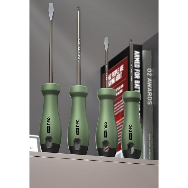 Набор отверток "Home Series Green" Deli HT1004L 4шт SL5x100+SL6x150+PH1x100+PH2x150, эксклюзивный дизайн, рукоятка из высококачественного софттач пластика фото 6