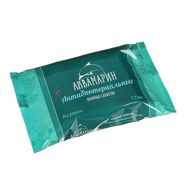 Влажные салфетки «Аквамарин» антибактериальные 72 шт фото 1