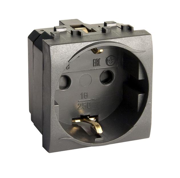 Электрическая розетка, с заземлением, со шторками, черная, 2 мод. фото 1