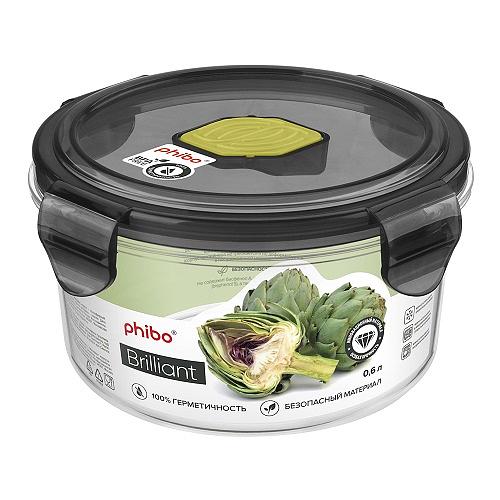 Контейнер для прод. круглый 0,6 л. d=12,5 см. h=6,5 см.герметич.с клапаном "Бриллиант"/1/12/ фото 1