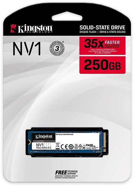 SSD Kingston NV1 250Гб, M.2 2280, NVMe, Retail, TLC, PCIe4.0, Чтение:2100мб/с, Запись:1100мб/с (SNVS/250G) фото 2