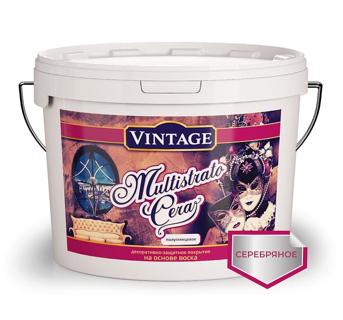 Декоративно-защитное покрытие на основе воска VINTAGE Multistrato Cera полуглянцевое серебряное фото 1