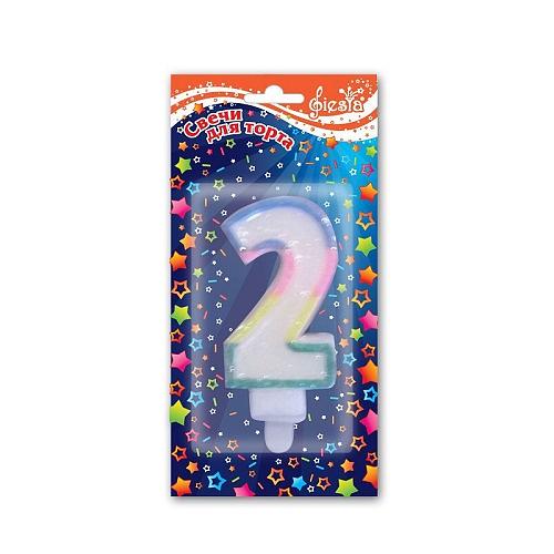 Свеча д/торта "Цифра 2" блестки  /1/12/ фото 1