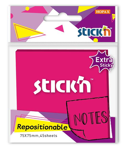 Блок самоклеящийся бумажный Stick`n 27096 76x76мм 45лист. пурпурный неон 1цв.в упак. усиленный клей фото 1
