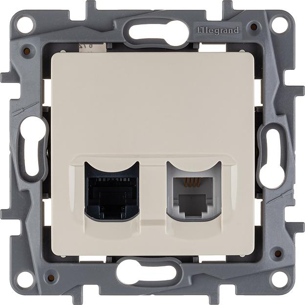 Legrand 672352 Двойная розетка RJ11 + RJ45 - категория 5 - UTP - Etika - слоновая кость фото 4