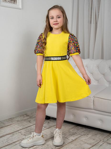 Платье для девочки Энди отрезное по талии, жёлтое, 5-125_2, опт фото 1