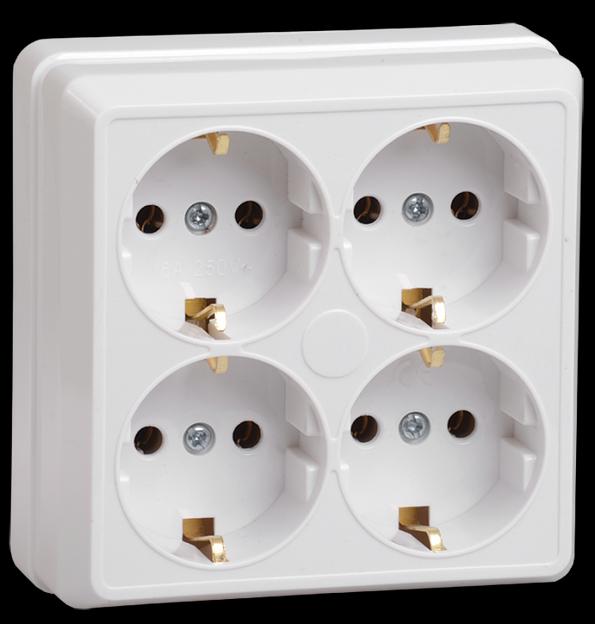 Розетка четырехместная с заземлением 16А белая (ERO41-K01-16-DC) фото 1