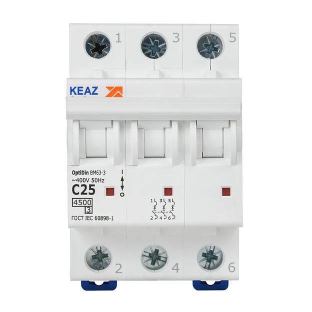 Автоматический выключатель КЭАЗ OptiDin BM63 3P 25А C 4,5кА AC (BM63-3C25-4,5-УХЛ3) фото 2