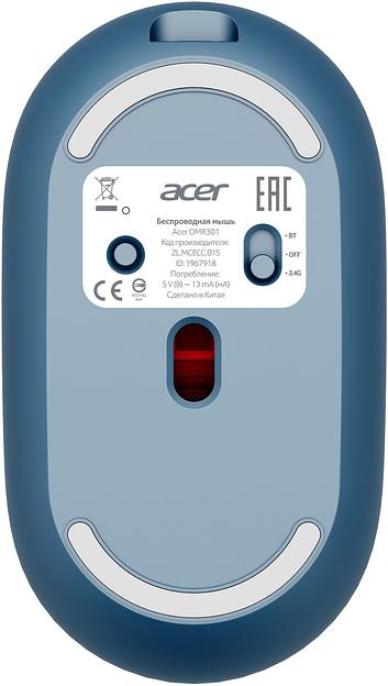Мышь Acer OMR301 синий оптическая (1600dpi) беспроводная BT/Radio USB (4but) фото 2